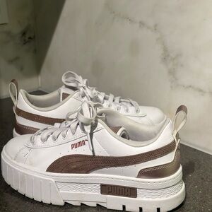 Puma White and Brown Platform Sneakers